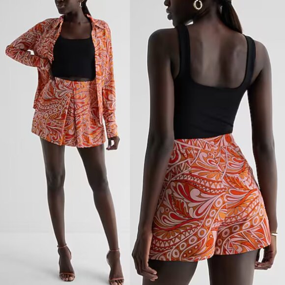 Express High Waisted Printed Mini Skort NWT in Orange Size 2 - Picture 1 of 13